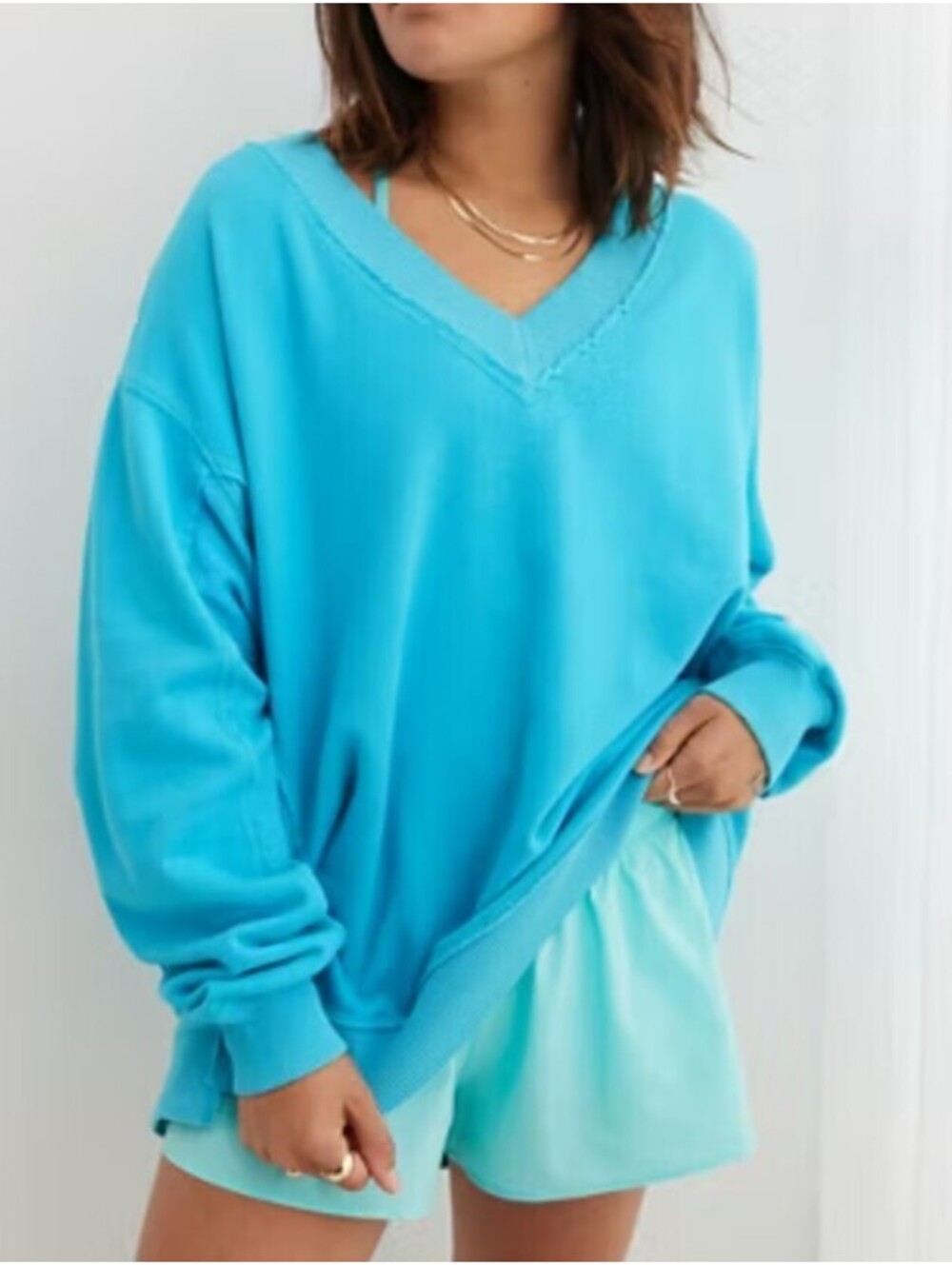 AERIE aqua blue cotton pullover sweatshirt sz S